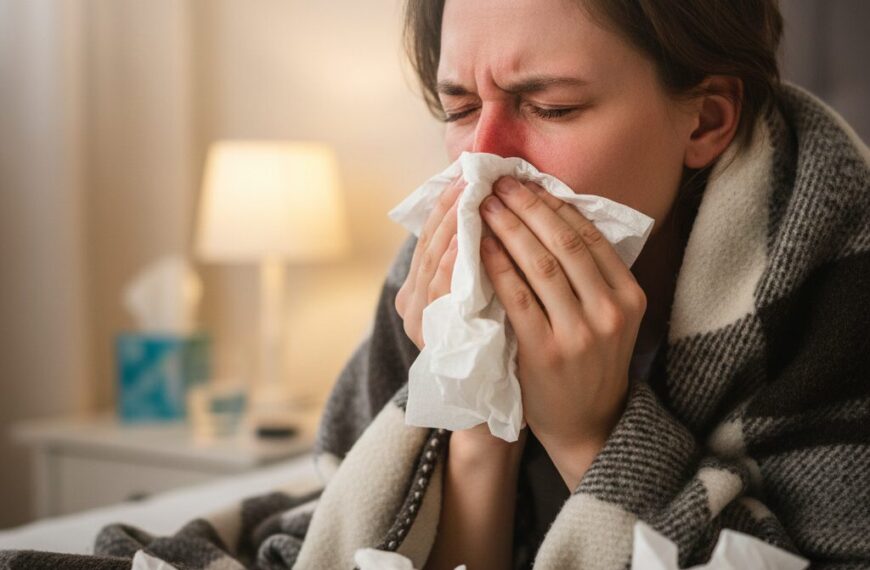 감기에 걸려 코를 풀고 있는 사람